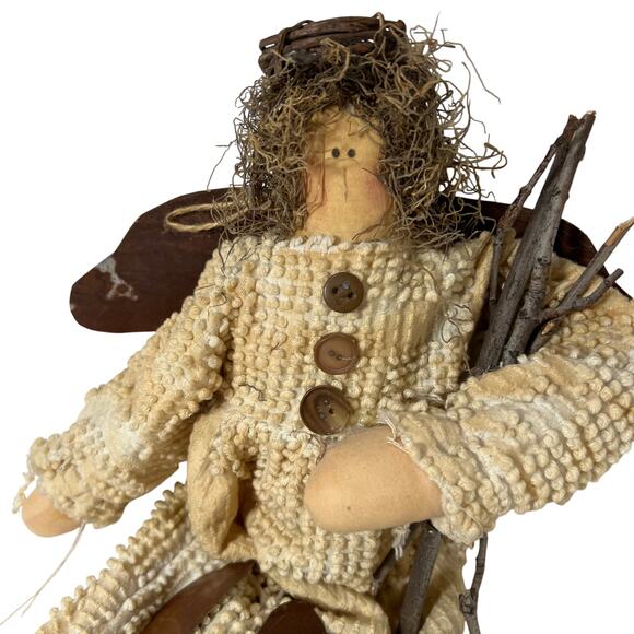Handcrafted Primitive Angel Doll with Twigs Wings Rustic Home Decor - Picture 4 of 10